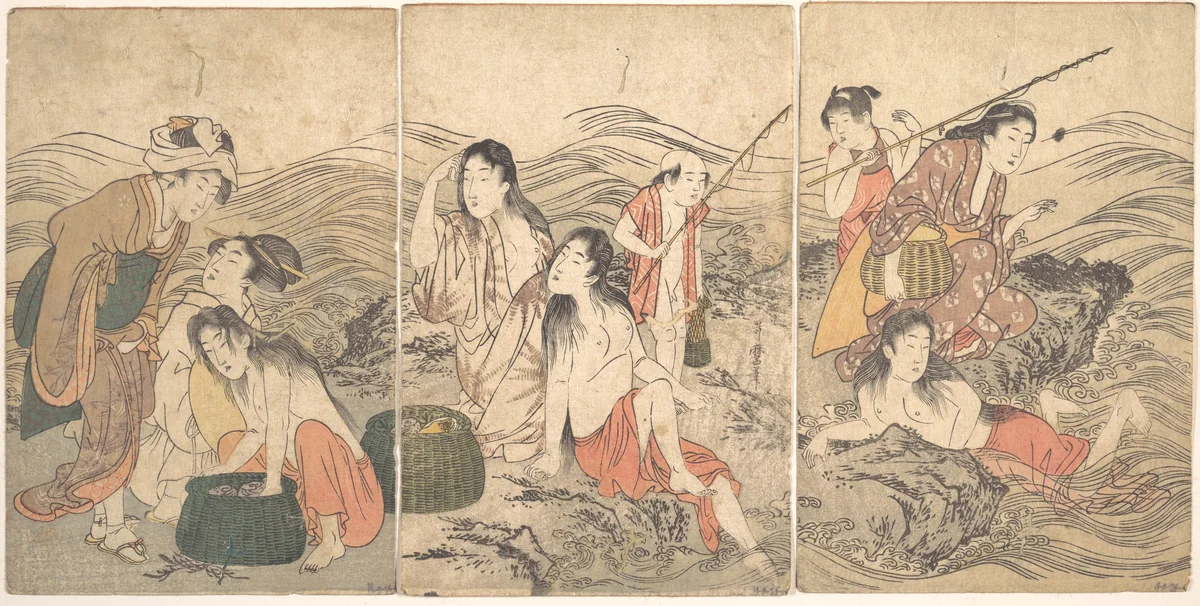 Girl Fishers and Bathers by Kitagawa Utamaro (喜多川歌麿), print, 1791