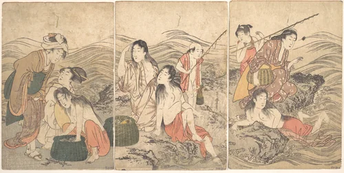 Girl Fishers and Bathers by Kitagawa Utamaro (喜多川歌麿), print, 1791