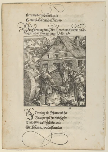 Urged by Fürwittig, Theurerdanck Tries to Manipulate a Polishing Stone, from "Theurerdanck" by Hans Schäufelein, print, 1517