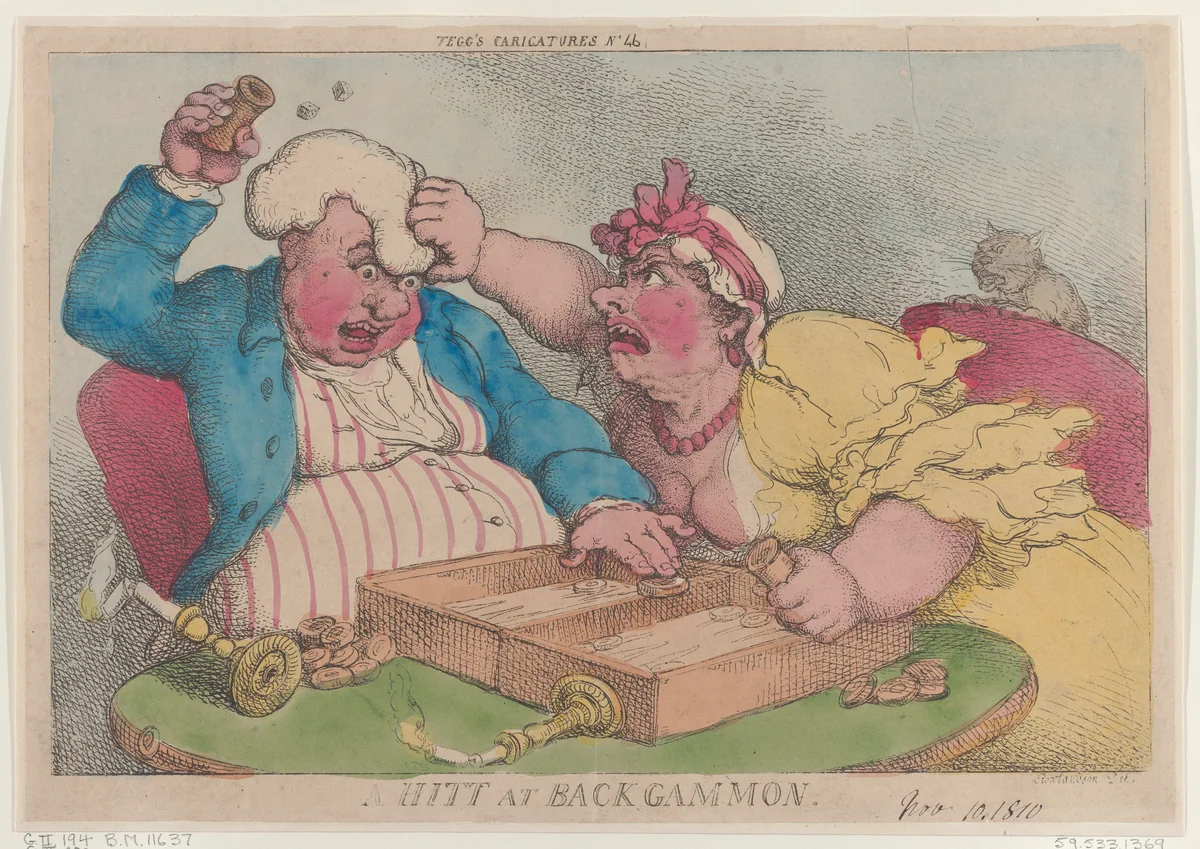 A Hitt at Backgammon by Thomas Rowlandson, print, 1810