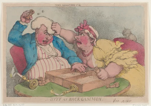 A Hitt at Backgammon by Thomas Rowlandson, print, 1810
