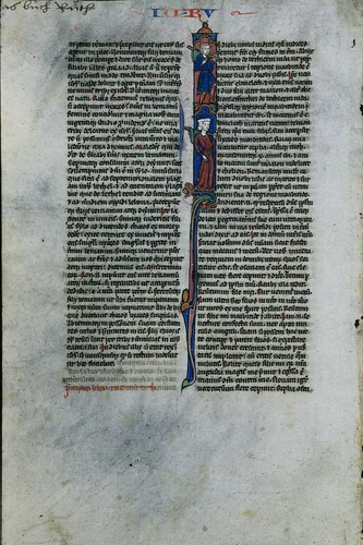 Initial I with Elimelech and Naomi: Leaf from a Latin Bible by Johannes Grusch, manuscript, 1245-1255