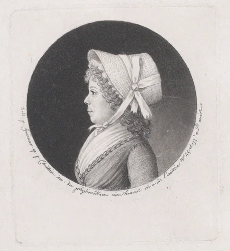 Portrait of a woman in a bonnet by Gilles Louis Chrétien, print, 1786-1799