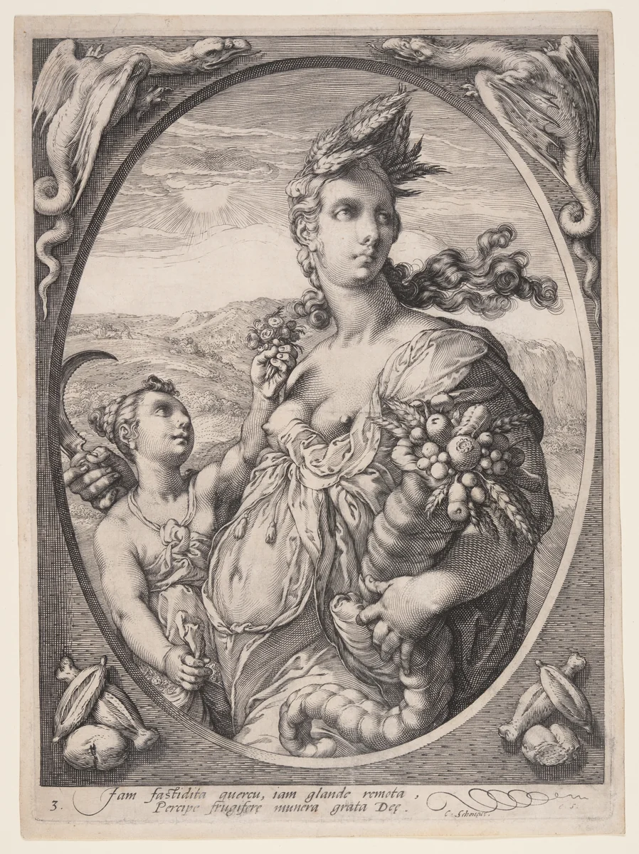 Ceres, from Three Pagan Gods or Goddesses by Jan Saenredam, print, 1595
