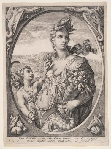 Ceres, from Three Pagan Gods or Goddesses by Jan Saenredam, print, 1595