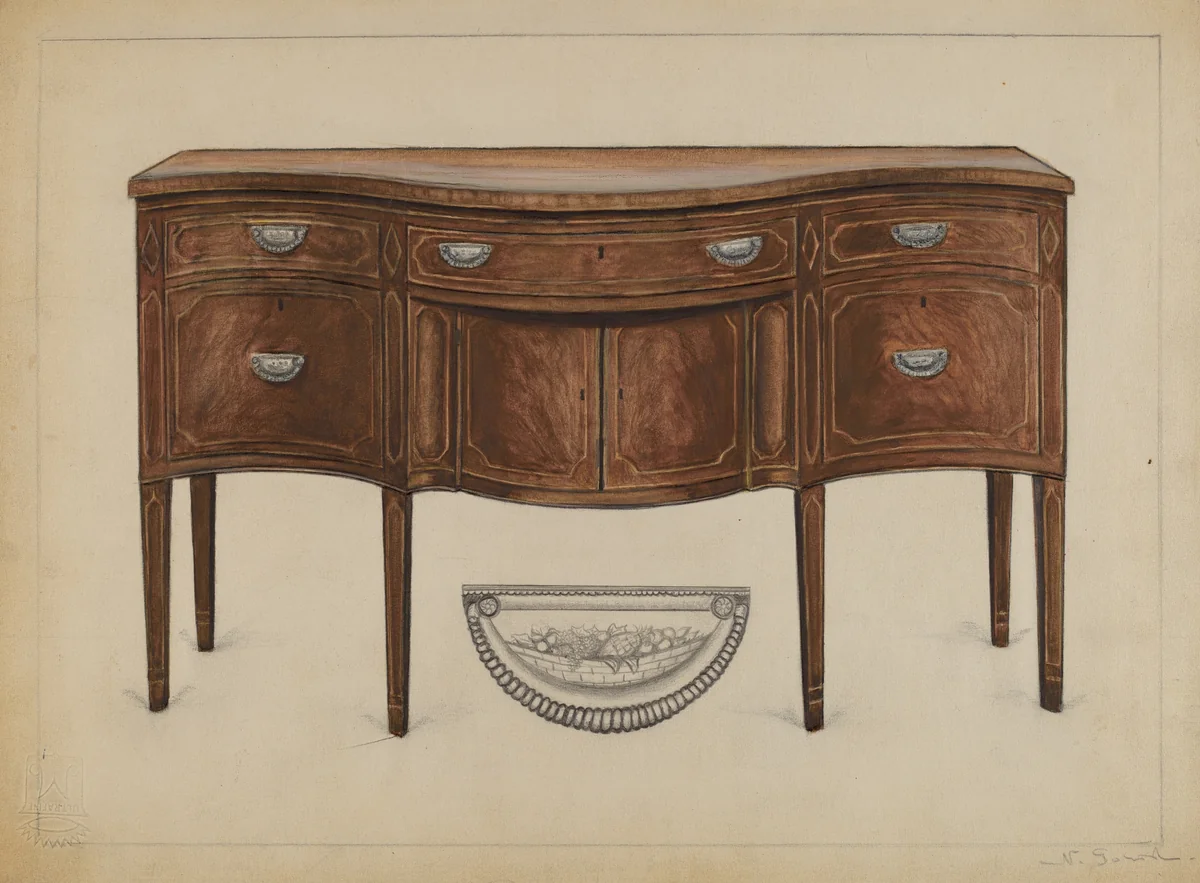 Side Board (Hepplewhite) by Nicholas Gorid, index of american design, 1935-1942