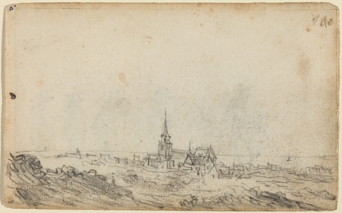 View of Scheveningen [recto] by Jan van Goyen, drawing, 1650-1652