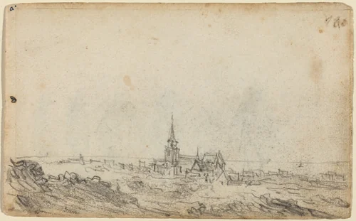 View of Scheveningen [recto] by Jan van Goyen, drawing, 1650-1652