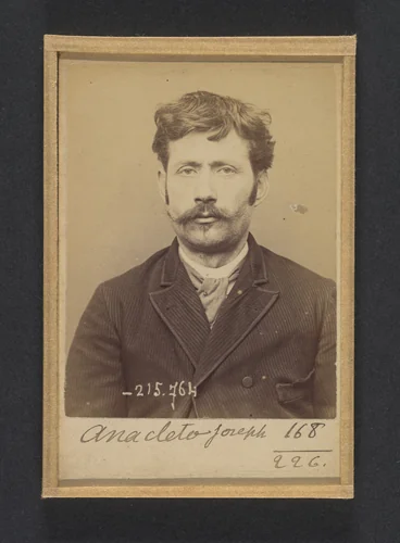 Anacléto. Joseph, Jean-Baptiste. 36 ans, né le 14/7/57. Coiffeur. Anarchiste. 16/3/94. by Alphonse Bertillon, photograph, 1894