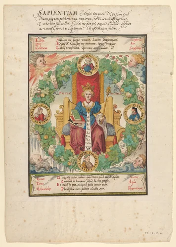 Philosophy Enthroned by Virgil Solis, drawing, 1534-1562