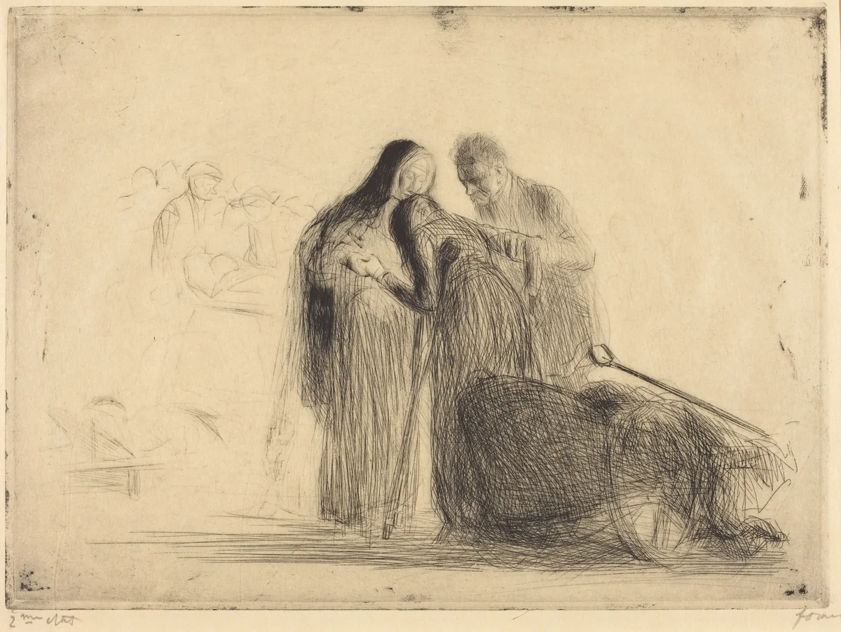 Lourdes, la paralytique (2e planche) (Lourdes, the Paralytic) (second plate) by Jean-Louis Forain, print, 1912-1913