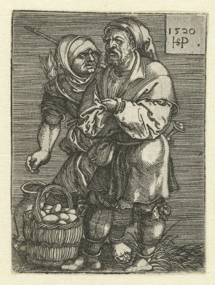 Boer verkoopt eieren by Unknown, print, 1520