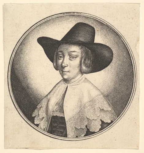 Woman with broad brimmed hat by Wenceslaus Hollar, print, 1642