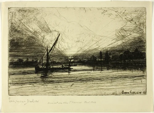 Sunset on the Thames by Francis Seymour-Haden, print, 1860-1870
