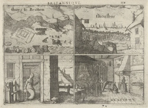 Het huis te Britten, de Hondsbosse zeewering en twee Hollandse legendes by anonymous, print, 1610