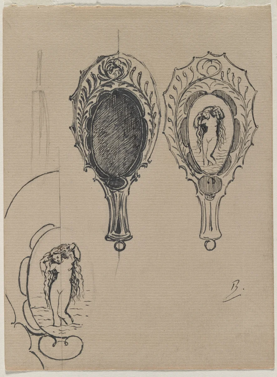 Design for a Hand Mirror by Félix Bracquemond, drawing, 1900-1902