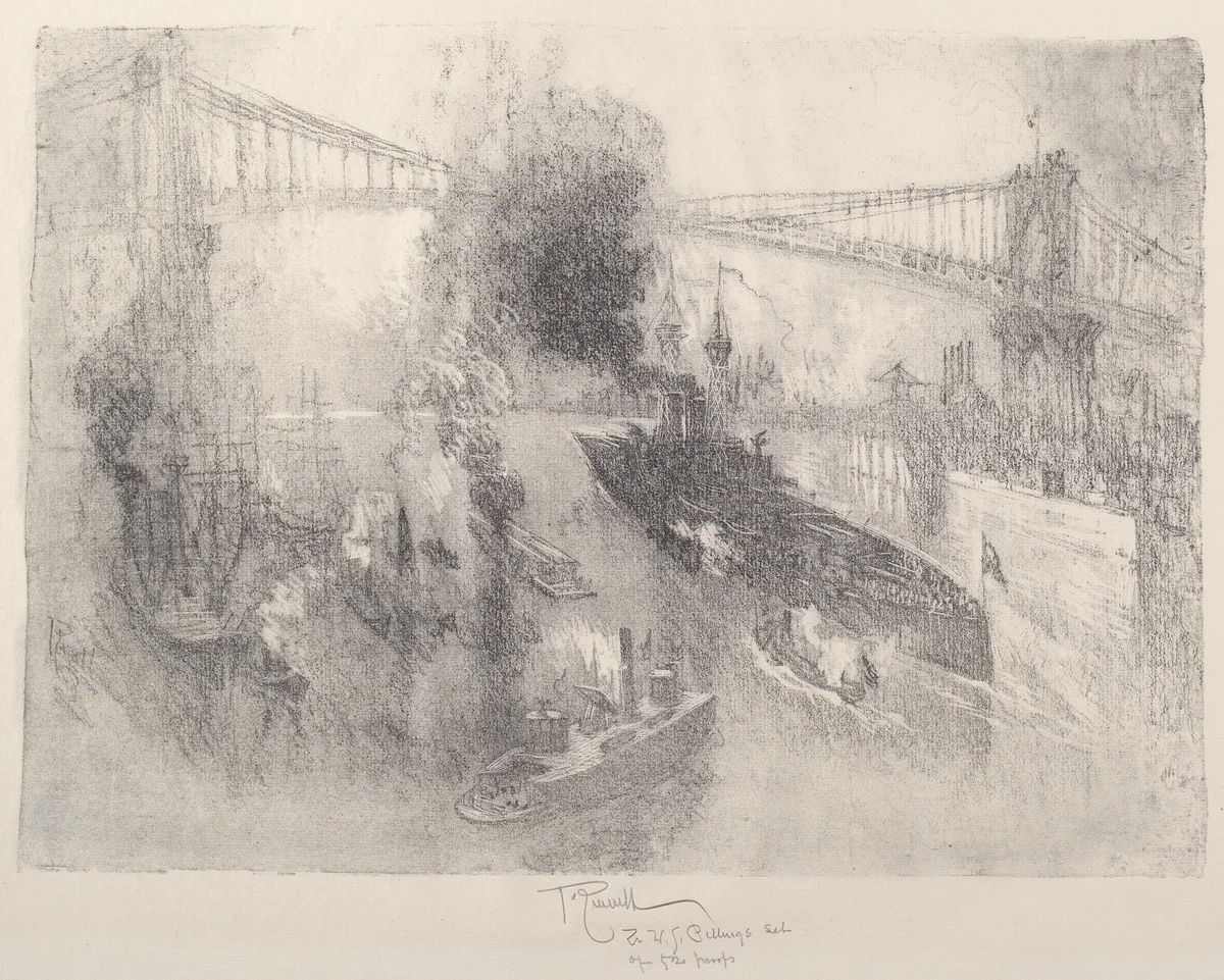 Battleship Coming Home by Joseph Pennell, print, 1917