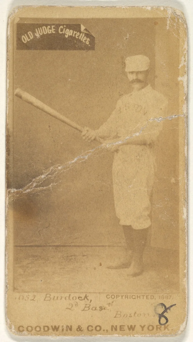 Burdock, 2nd Base, Boston, from the Old Judge series (N172) for Old Judge Cigarettes by Goodwin & Company, photograph, 1887
