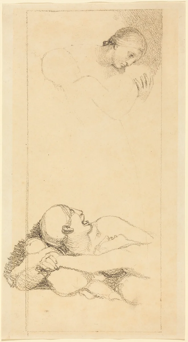 Frightened Man Looking Up; Woman and Children by John Flaxman, print, 1700-1799