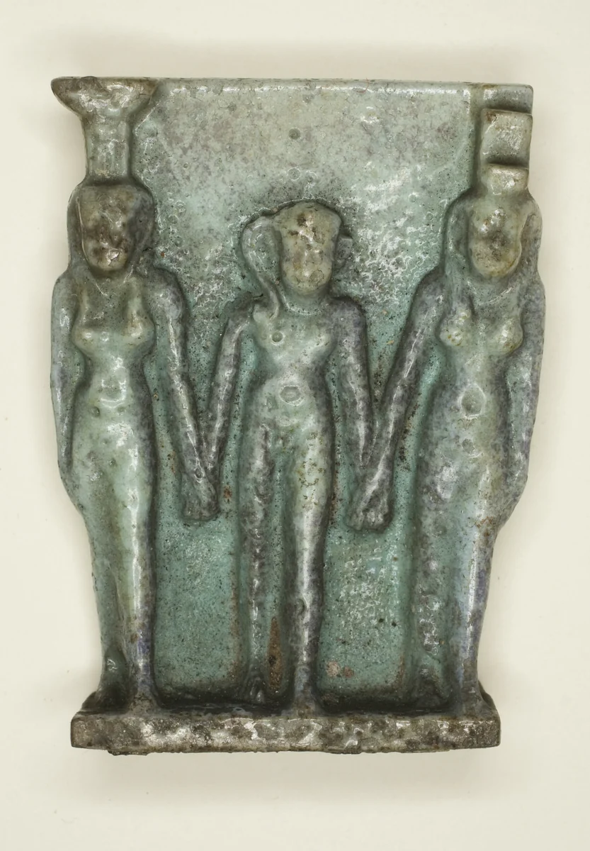 Amulet of the Osirian Triad (Nephthys, Horus, and Isis) by Egyptian, metalwork, -664--332