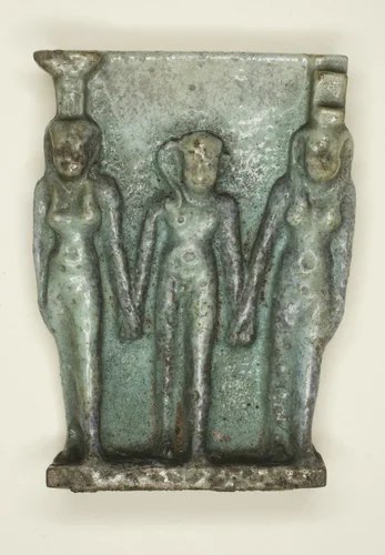 Amulet of the Osirian Triad (Nephthys, Horus, and Isis) by Egyptian, metalwork, -664--332