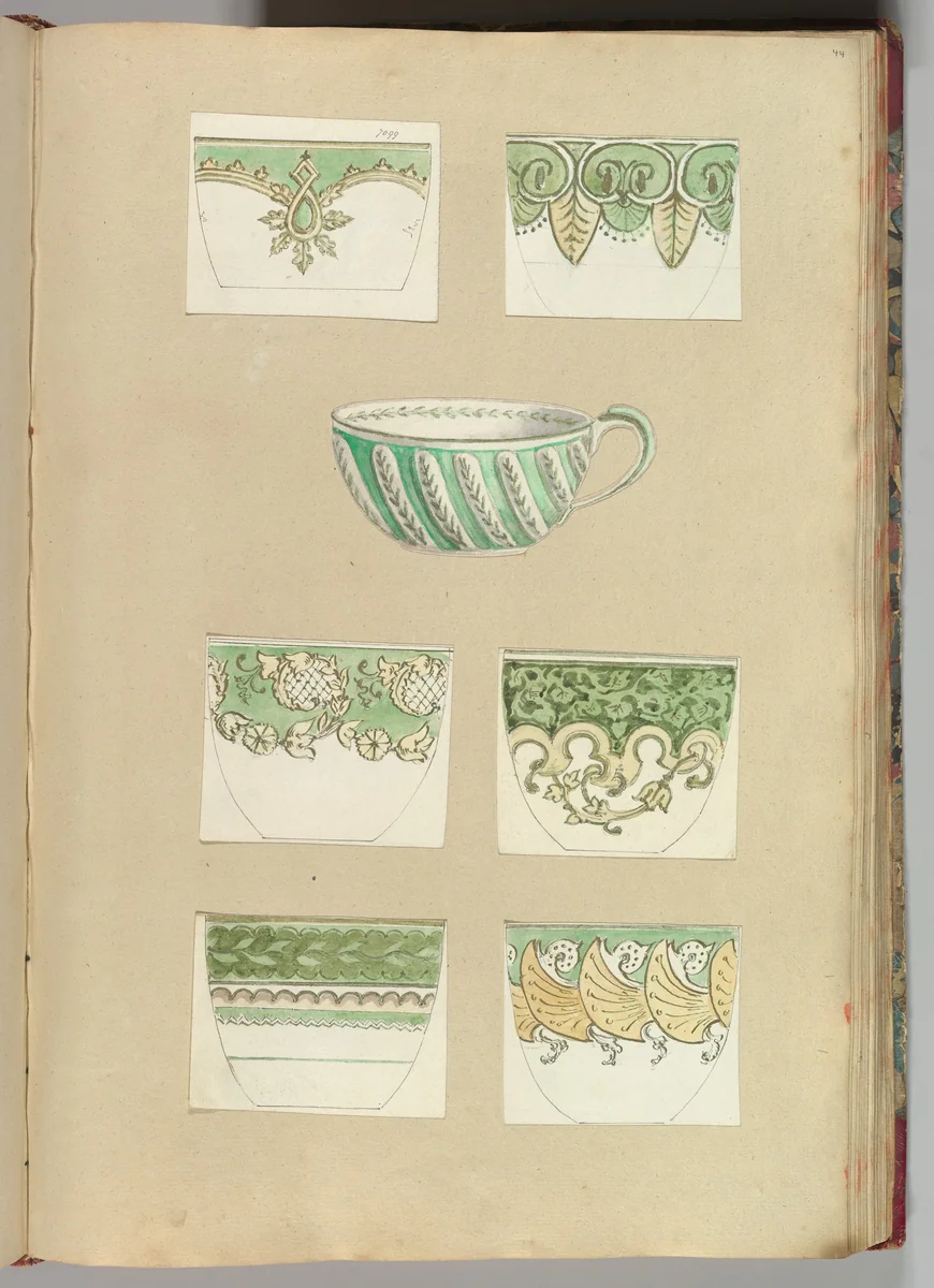 Seven Designs for Decorated Cups by Alfred Forrester, drawing, 1845-1855