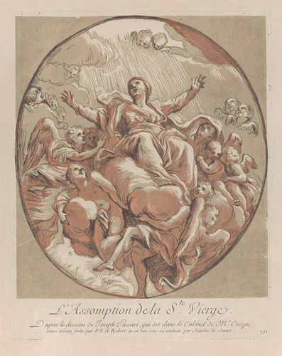 Assumption of the Virgin; from 'Recueil d'estampes d'après les plus beaux tableaux et d'après les plus beaux desseins qui sont en France, Cabinet Crozat' after Giuseppe Passeri by Nicolas Le Sueur, print, 1724-1745