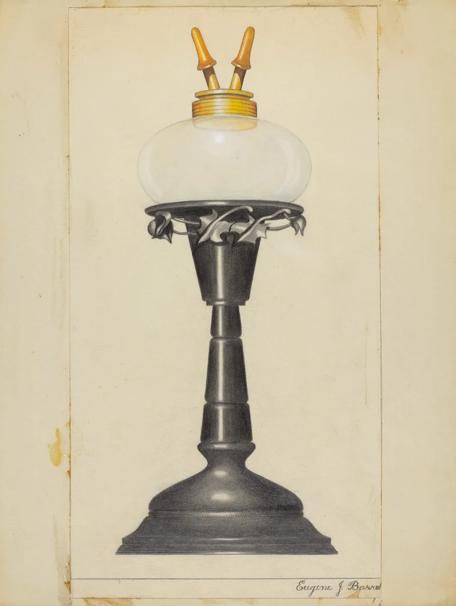 Camphene Lamp by Eugene Barrell, index of american design, 1935-1942