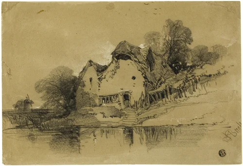 Cottage on Edge of Canal by Henry Bright, drawing, 1835-1845