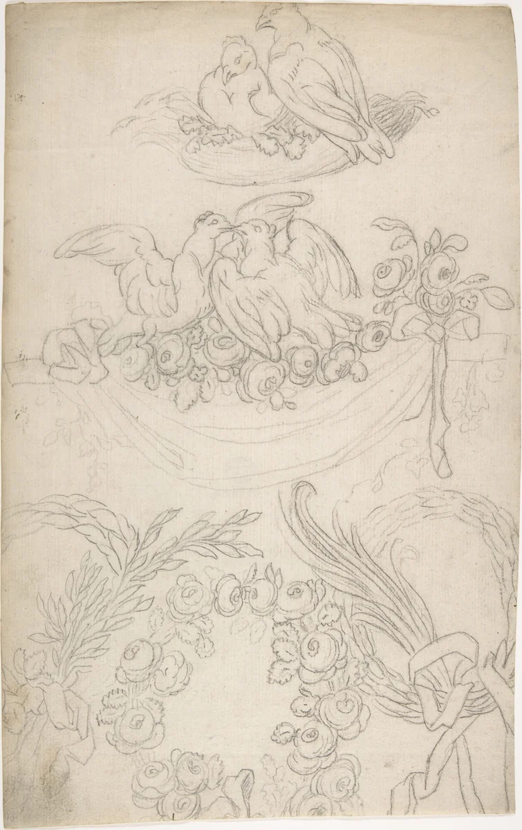 Ornament with Doves and Cornucopia by anonymous, drawing, 1775-1825