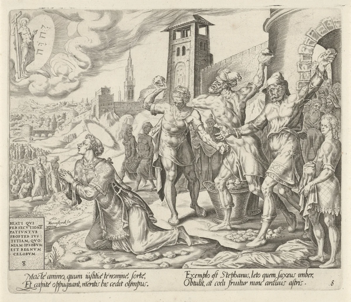 Steniging van Stefanus by Harmen Jansz Muller, print, 1564-1568
