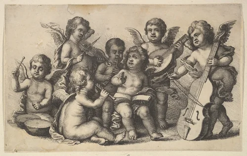 Concert of cherubs on Earth by Wenceslaus Hollar, print, 1646