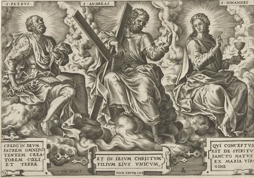 Drie apostelen Petrus, Andreas en Johannes by Unknown, print, 1568