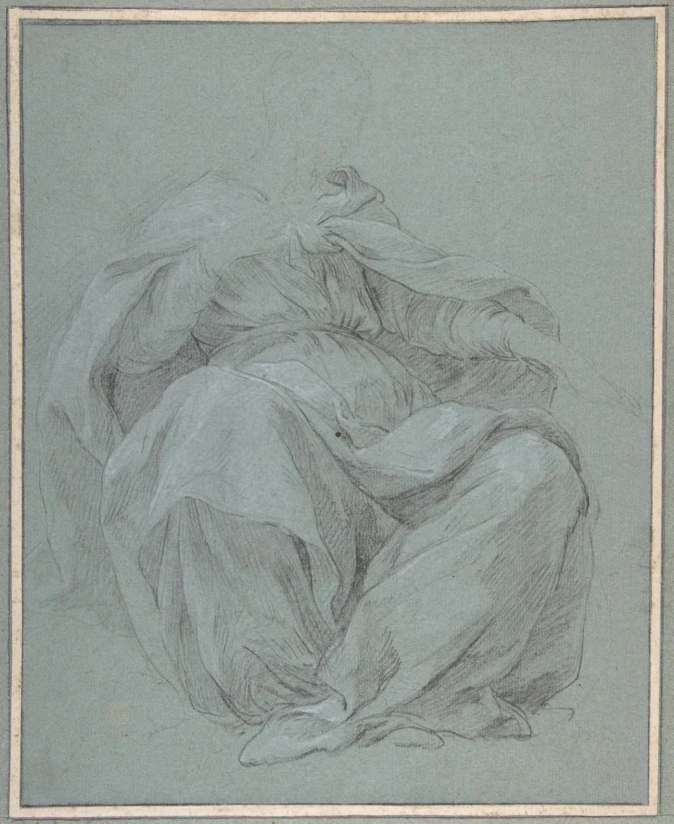 Seated Draped Figure by François Le Moyne, drawing, 1700-1737