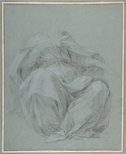 Seated Draped Figure by François Le Moyne, drawing, 1700-1737