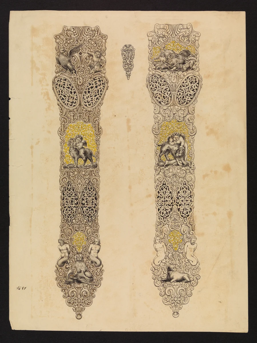 Design for Two Sides of a Dagger Sheath by Eusebio Zuloaga, drawing, 1825-1880