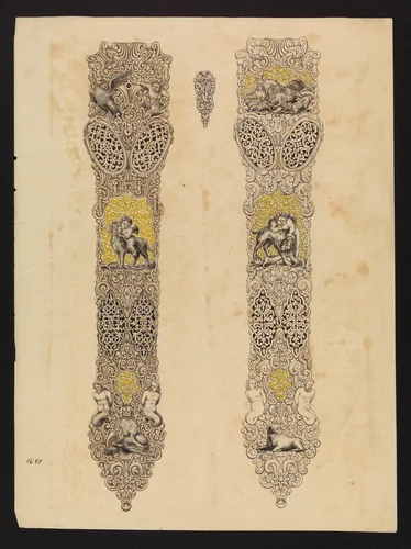 Design for Two Sides of a Dagger Sheath by Eusebio Zuloaga, drawing, 1825-1880