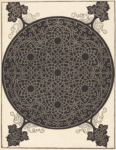 The Sixth Knot (combining seven small systems of knots with black centers) by Albrecht Dürer, print, 1506-1507