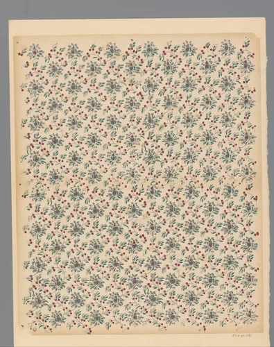 Blad met strooipatroon van ranken met bloemen, bladeren en vruchten by anonymous, print, 1800-1900