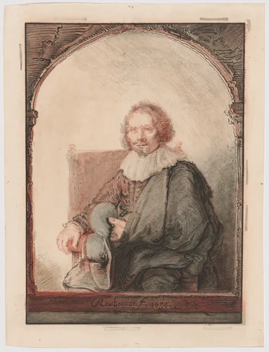 Portrait of a Man in an Armchair, from Collection d'imitations de Dessins d'après les Principaux Maîtres Hollandais et Flamands by Rembrandt van Rijn, print, 1826