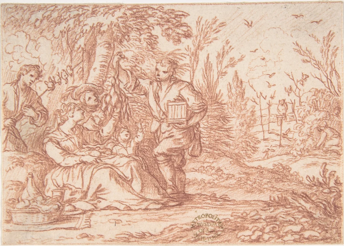 September (one of a series representing the labors of the months) by Jonas Umbach, drawing, 1690