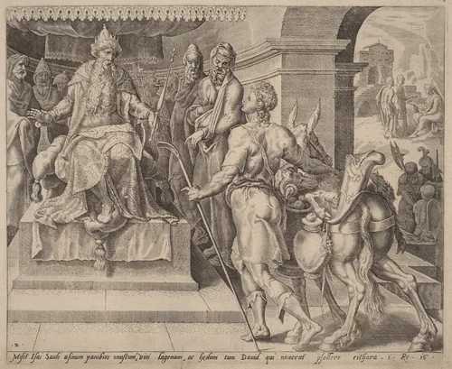 David Bringing Presents from His Father to Saul by Maerten van Heemskerck, print, 1556