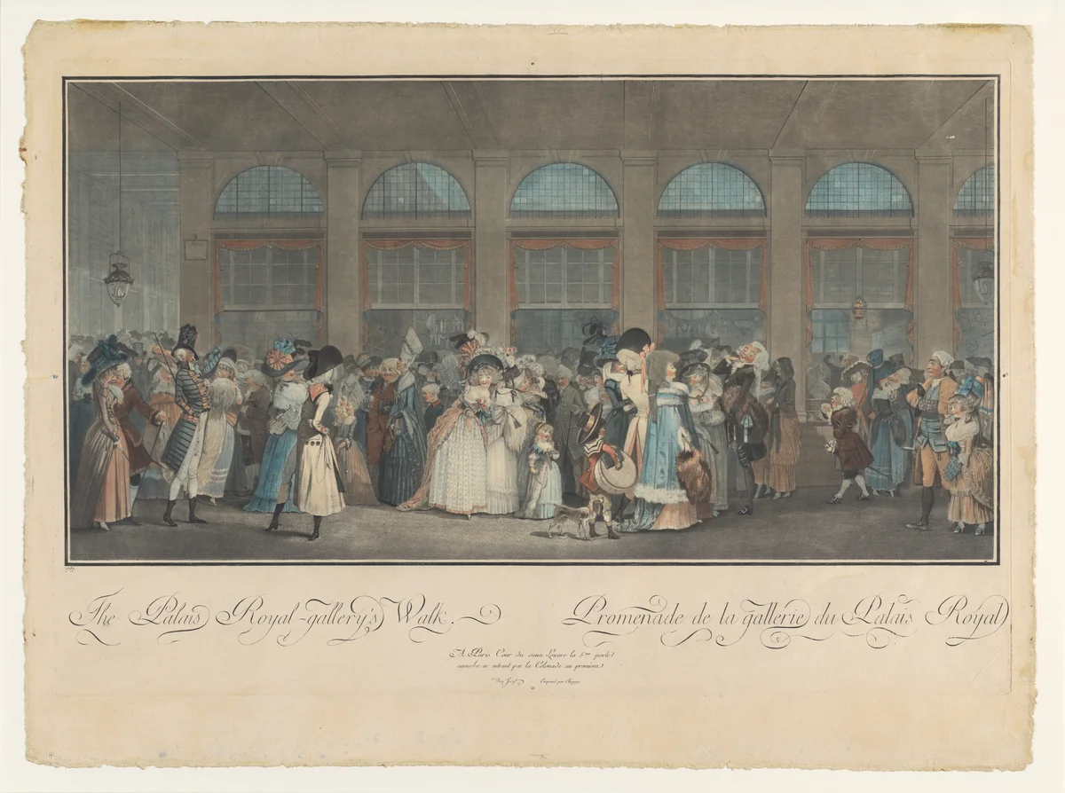 The Palais Royal-Gallery's Walk by Louis Philibert Debucourt, print, 1787