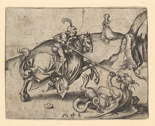 St. George Slaying the Dragon by Martin Schongauer, print, 1470-1491