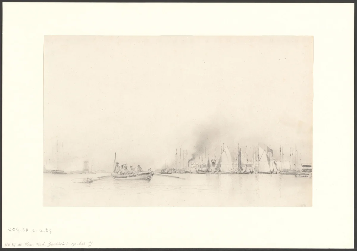 Eerste wedstrijd van de Koninklijke Nederlandse Yachtclub op het IJ by Willem Hekking jr., drawing, 1835-1904