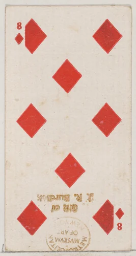 Eight Diamonds (red), from the Playing Cards series (N84) for Duke brand cigarettes by W. Duke, Sons & Co., print, 1888