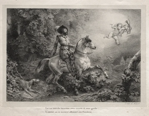Henry IV Rides to the Château d'Anet by Horace Vernet, print, 1825