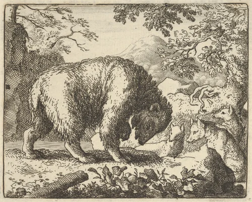 Renard Promises the Bear to Take Him to a Place Where He Will Find Honey from Hendrick van Alcmar's Renard The Fox by Allart van Everdingen, print, 1650-1675