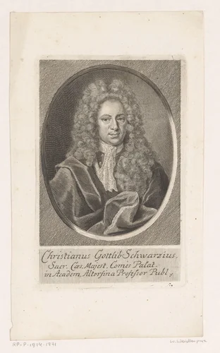 Portret van Christian Gottlieb Schwarz by Martin Bernigeroth, print, 1723