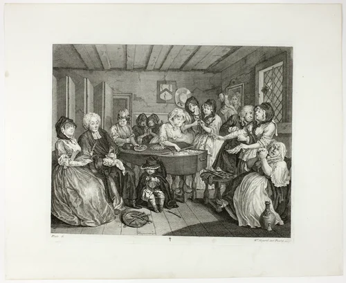 Plate six, from A Harlot's Progress by William Hogarth, print, 1732